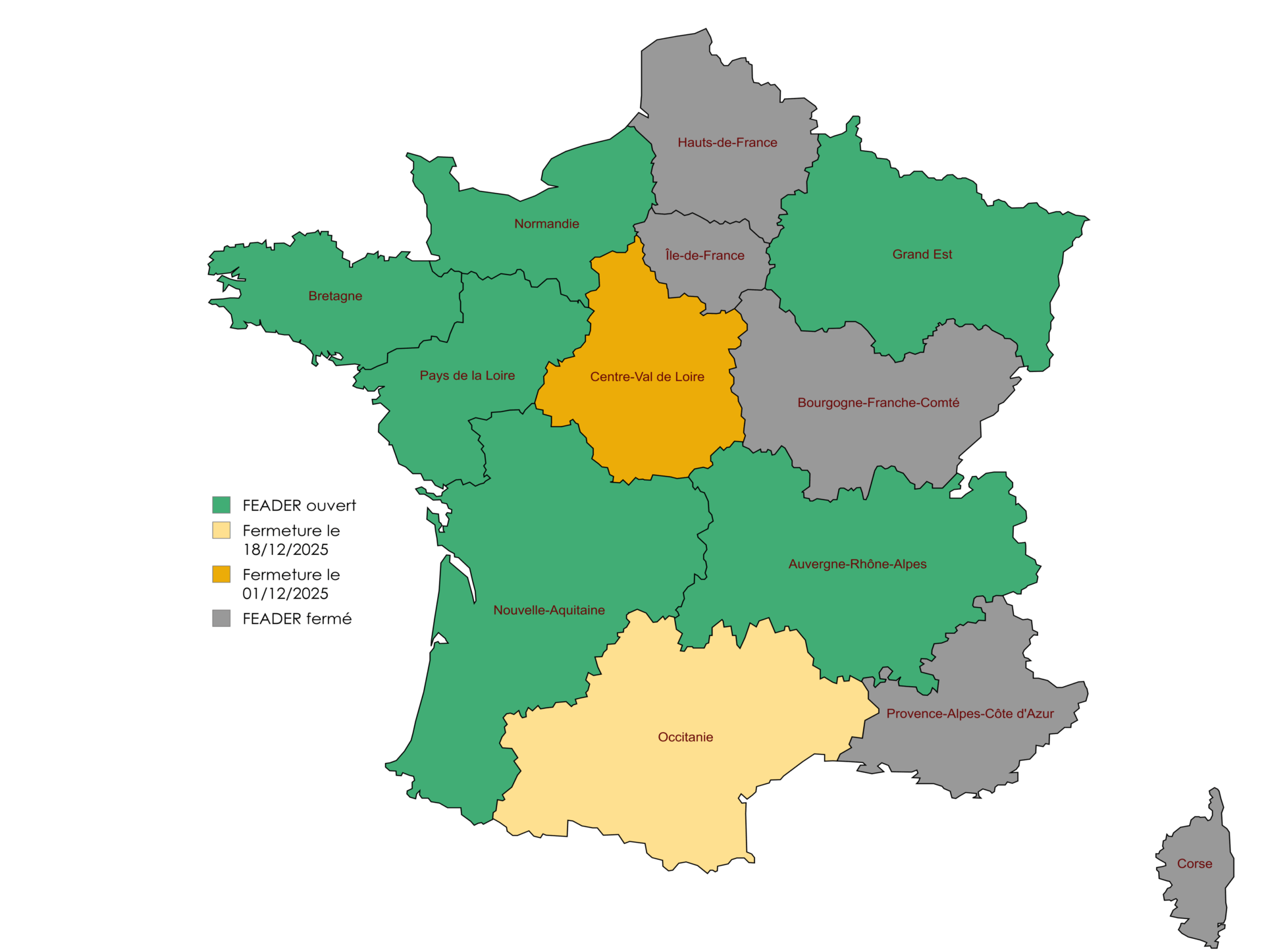 Carte de la France - FEADER ouvert en régions - by EPSA