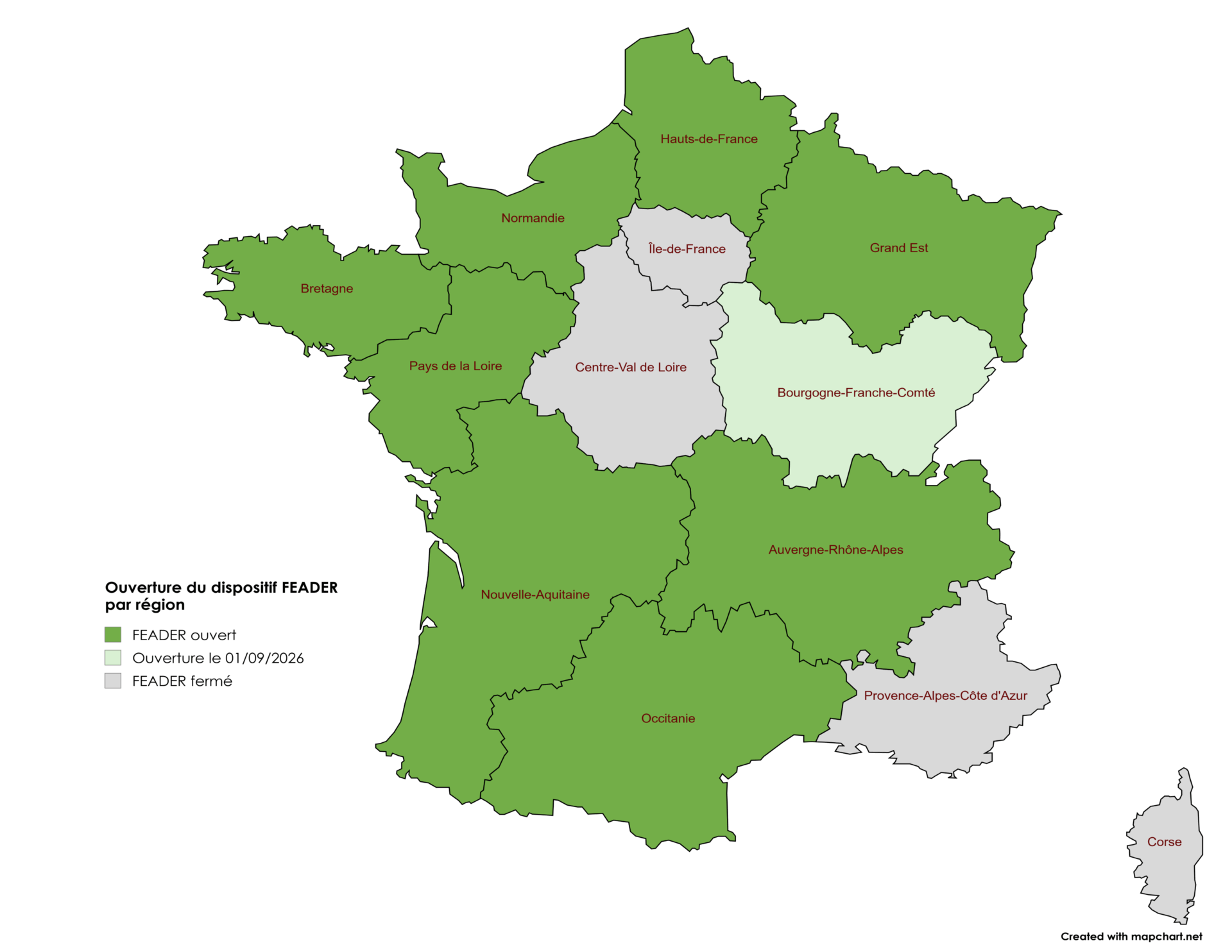 nouvelle carte ouverture du dispositif FEADER par région